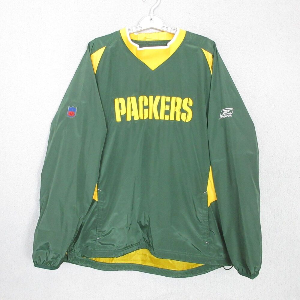 Reebok‎ Jacket Mens XL Green Bay Packers Pullover Windbreaker Football